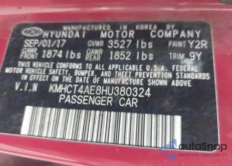 2017 Hyundai Accent Value Edition from USA, damaged, VIN KMHCT4AE8HU380324